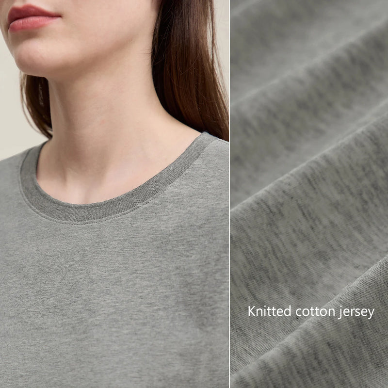 Amii Women T-shirt 2026 Summer New Round Neck Cotton Mid Sleeve Tee Basic Straight Fit Gray Casual Versatile Ladies Top 12622194