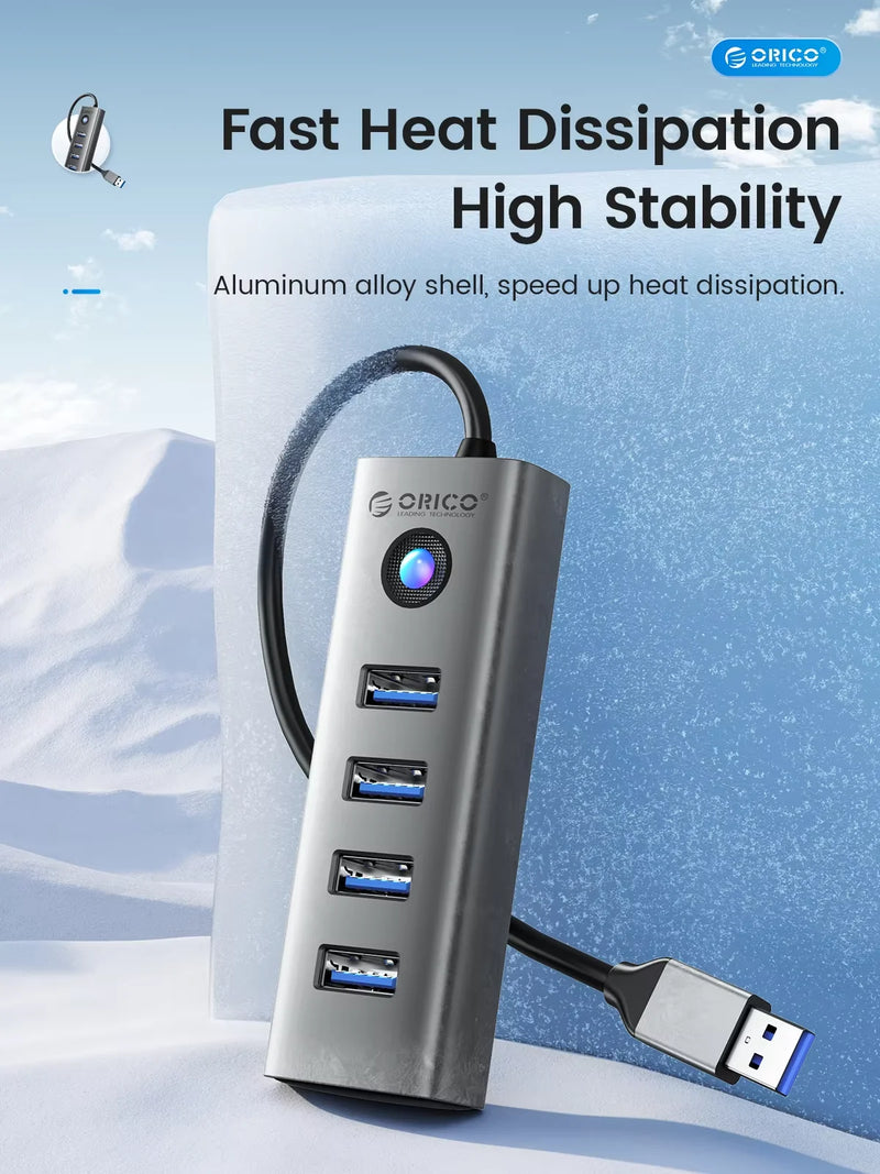 ORICO Member 4-Port USB 3.0 HUB Aluminum Alloy Plug And Play Mini Socket hub/USB Splitter 4 Ports 5Gbps High-Speed Transmission