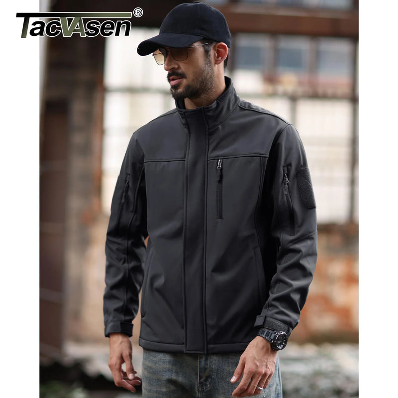 TACVASEN Full Zip Softshell Jacket Men's Waterproof Fleece Jacket Windproof Outdoor Hiking Jacket Work Coat Outwear Windbreaker