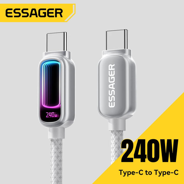 ខ្សែសាក Essager 240W USB C ទៅ USB C 100W PD3.1 សាកថ្មលឿនសម្រាប់ MacBook Laptop iPhone 17 16 15 Pro Max iPad Samsung Type C