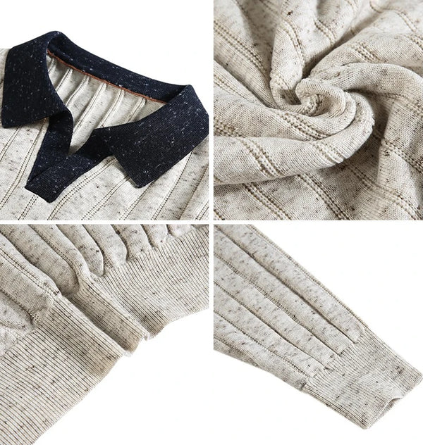 New Winter Collection of Men's Long-sleeve Pullovers: Stylish, Slim-fit Crew-neck Sweaters with Vertical Stripes for Warmth.