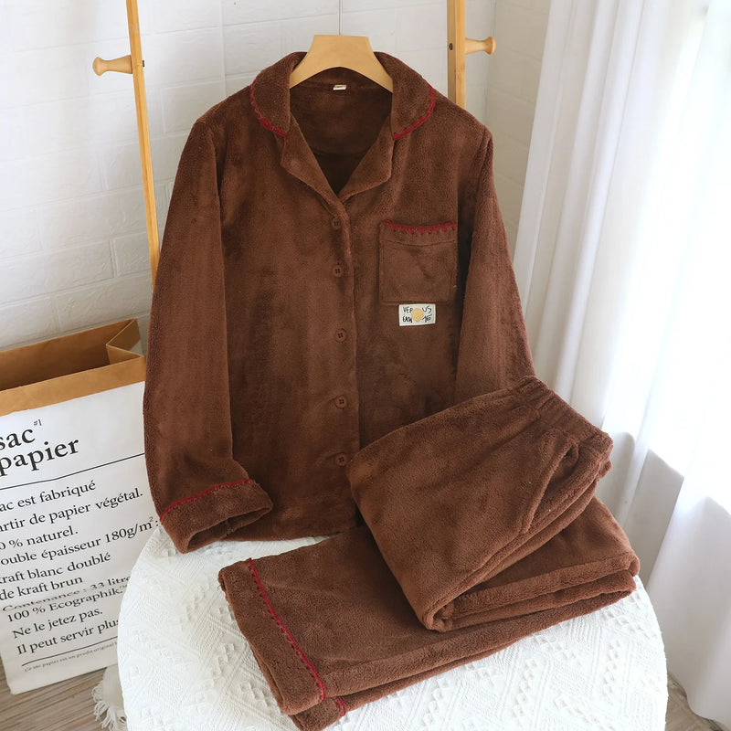 2026 New Autumn/Winter Women's Pajama Set Flannel Thickened and Warm Coral Plush Home Fur Two Piece Set Sleepwear Clothes