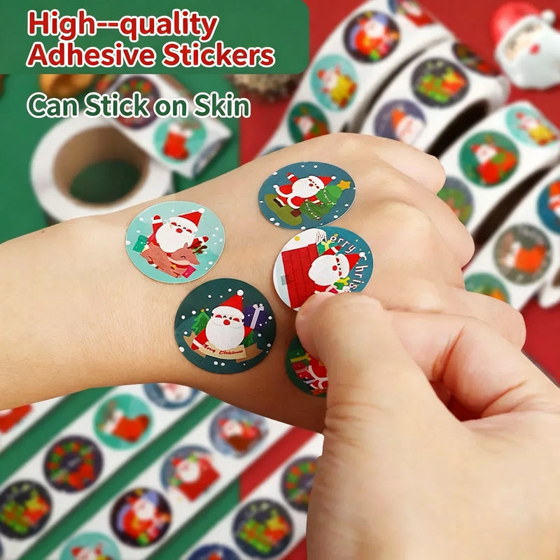 500pcs Christmas Sticker Theme Christmas Eve Gift Packaging Paper Round Sealing Stickers Roll Pack Children's Reward Stickers