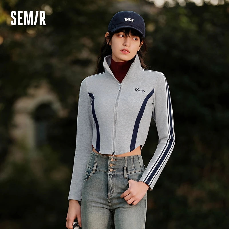 Semir Short Jacket ColorBlock Fitted Coat Women Spring 2025 StandCollar Slim Sport Trend