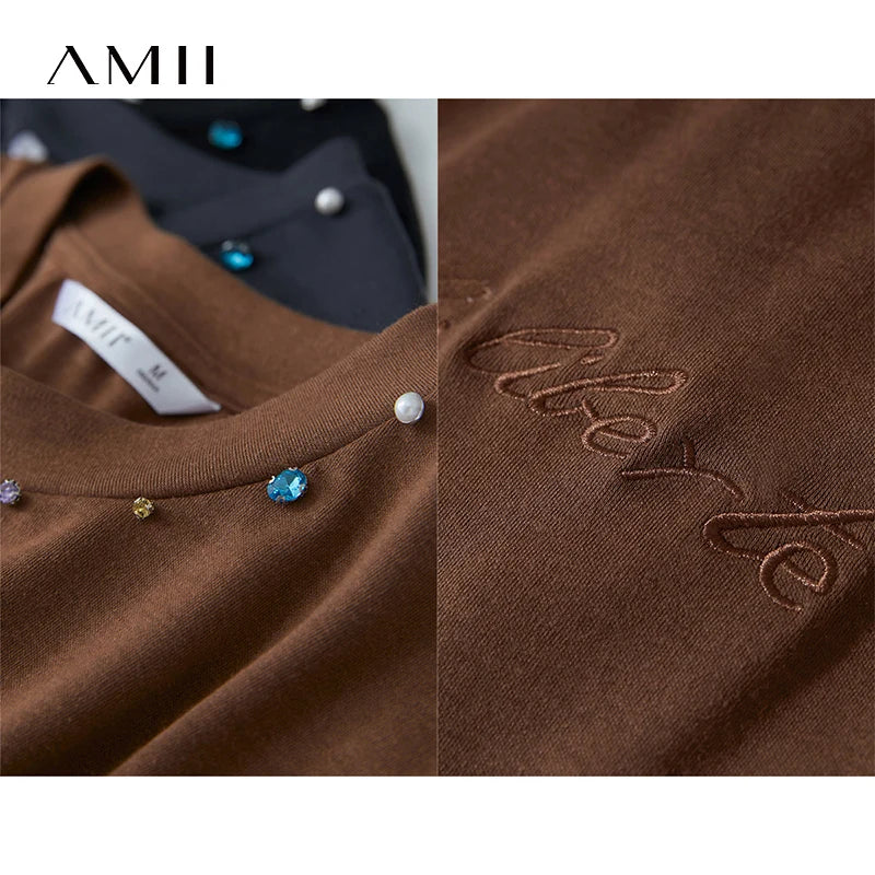 AMII Minimalist Short Women Clothes T-shirt 2026 Summer New Round Neck Short-sleeved Casual Versatile Solid Slim Tops 12542091