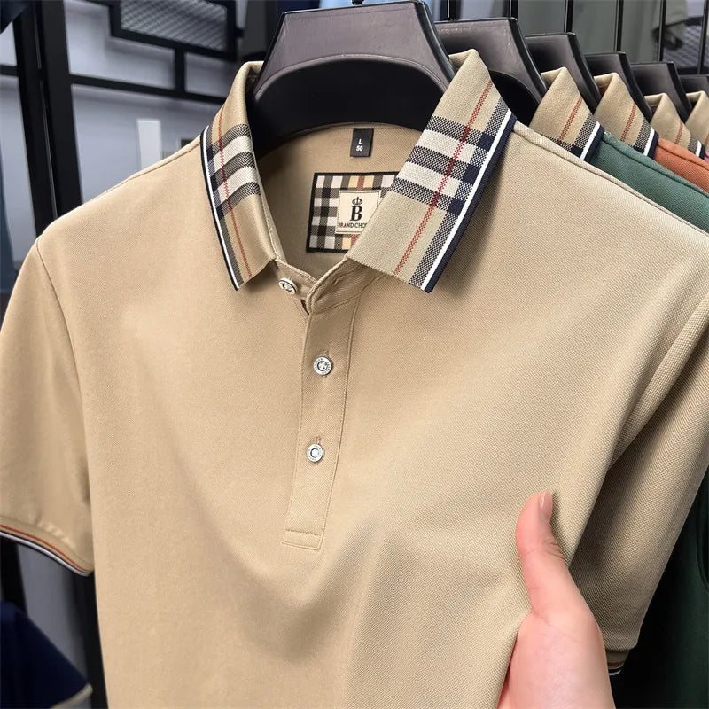 Luxury Brand Man Short-Sleeved Polo Shirt Lapel Button Spring Hot Polo Shirt Business Casual Clean Wrinkle-Resistant Men's Wear