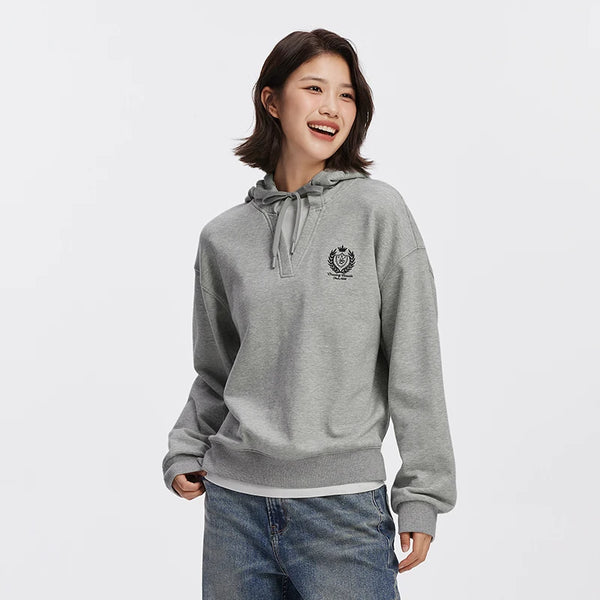 អាវយឺត Semir សម្រាប់នារី មានមួក ប៉ាក់លំនាំប៉ាក់ ទំហំធំ ធ្វើពីក្រណាត់សិប្បនិម្មិត ពីរដុំ រចនាបថសាលា រដូវស្លឹកឈើជ្រុះ ស្លៀកប្រចាំថ្ងៃ ឆ្នាំ២០២៦
