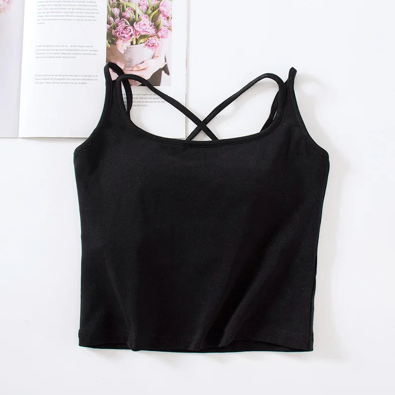 Cotton Chest Pads Vest Beautiful Back Suspenders Integrated Bra Sleepwear Top Slim Bottoming Underwear Women One Piece Pajamas