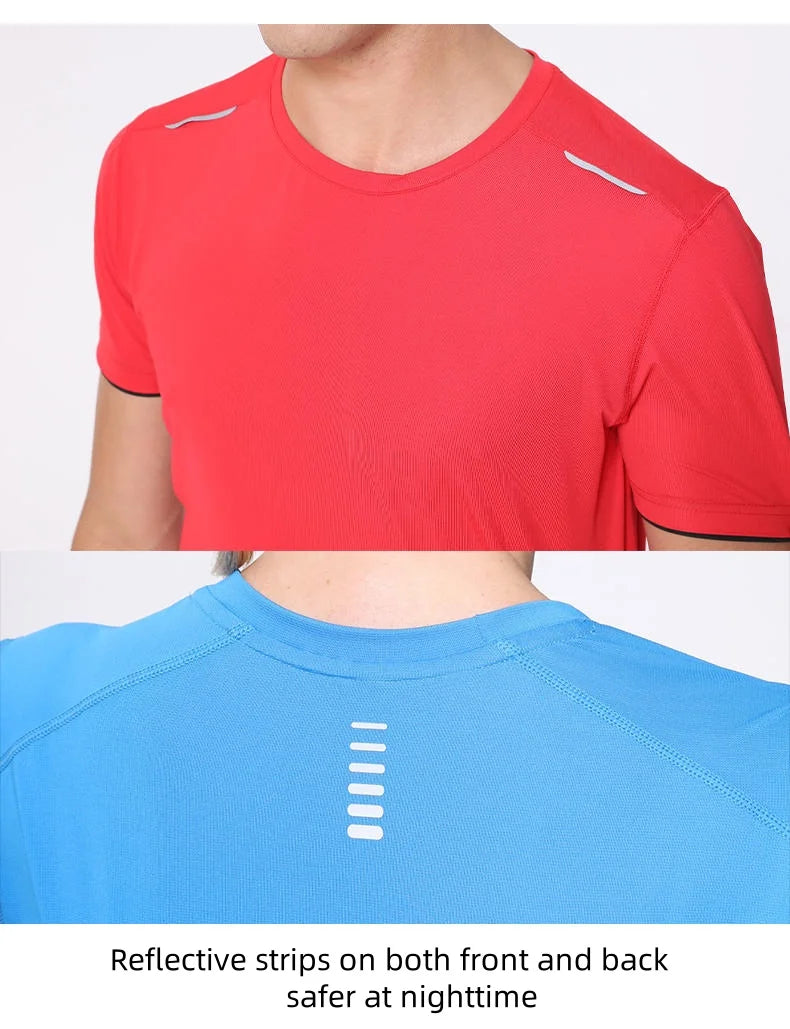 Summer Sports Safe Eye-Catching in Night Running 5XL 6XL Ice Silk Quick-Drying Round-Neck T-Shirt Cool Breathable Non-Sticky