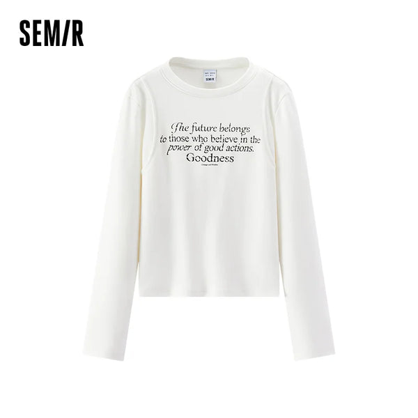 អាវយឺត Semir សម្រាប់នារី រចនាបទអក្សរក្រាហ្វិក ស្មាធម្មតា ដៃវែង ស្លីមហ្វីត រចនាប័ទ្មអប្បបរមា ឆ្នាំ២០២៦ ស្រទាប់ខាងក្រោមរដូវរងា