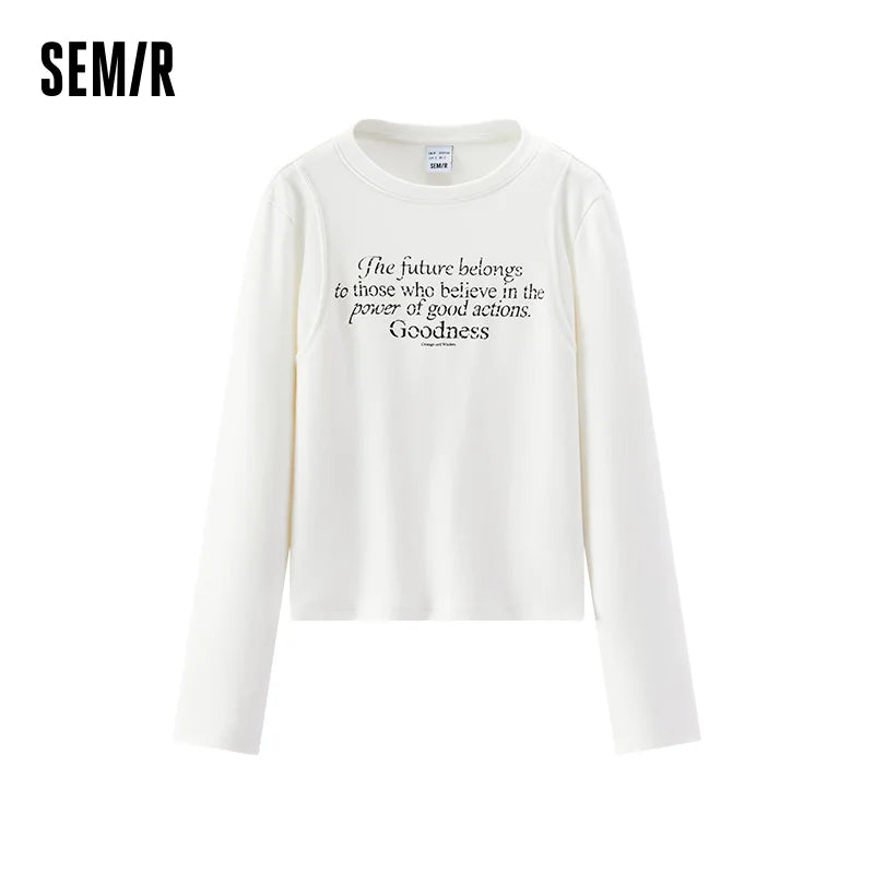 អាវយឺត Semir សម្រាប់នារី រចនាបទអក្សរក្រាហ្វិក ស្មាធម្មតា ដៃវែង ស្លីមហ្វីត រចនាប័ទ្មអប្បបរមា ឆ្នាំ២០២៦ ស្រទាប់ខាងក្រោមរដូវរងា