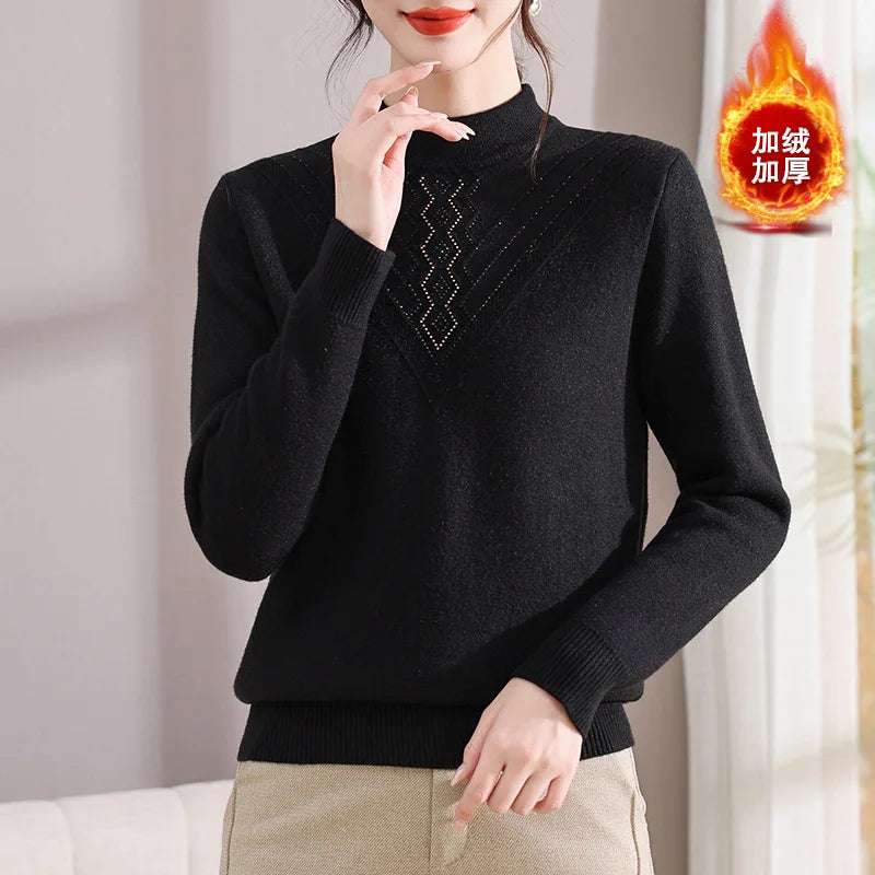 Thicken Velvet Warm Woman Clothing Fleece Knitwear Winter Clothes Woman Turtleneck Middle Aged Mother Sweater Tops Pull Femme