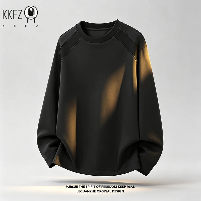 Mens Lightweight Pullover Sweatshirt Crew Neck Long Sleeve Textured Shoulder Panel For Street Activities