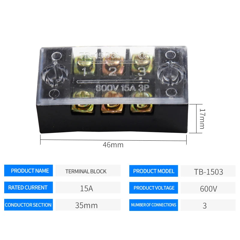 15A/25A/45A 3/4/6/8/10/12 Dual Row Barrier Screw Terminal Block Strip Wire Connector 600V Positions Optional