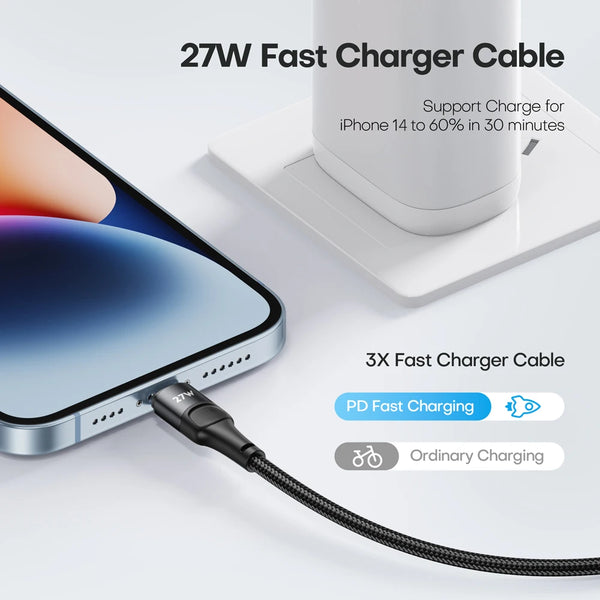 ខ្សែសាក USB Type C 27W PD សម្រាប់ iPhone 14 13 12 Pro Max Mini Xs Xr X 8 iPad MacBook ខ្សែសាកលឿន Type C ទៅខ្សែភ្លើងបំភ្លឺ