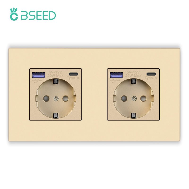 BSEED Single Wall Socket USB Type-C Fast Phone Charge Port Socket 20W Triple Power Plugs Plastic Panel Four Frame Outlets