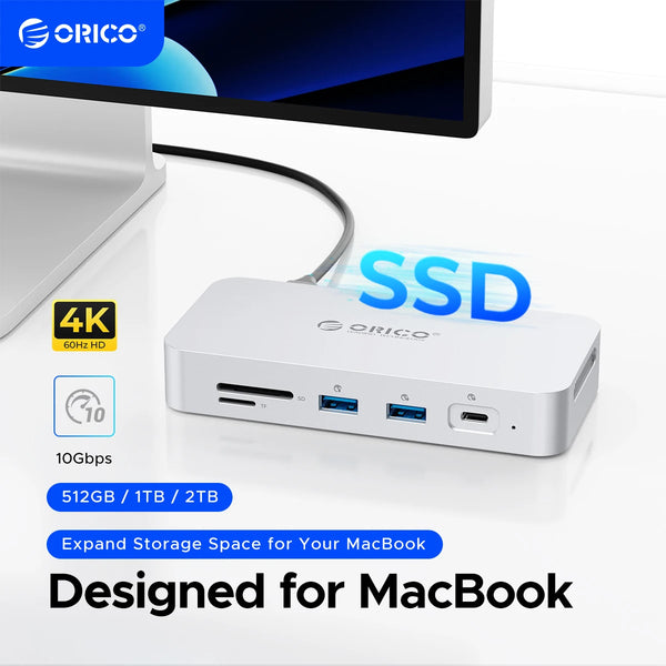 ORICO DataLink PSSD 2TB External SSD Docking Station Type C to HDMI-compatible Adapter 4K@60Hz USB3.2 Gen2 HUB for MacBook