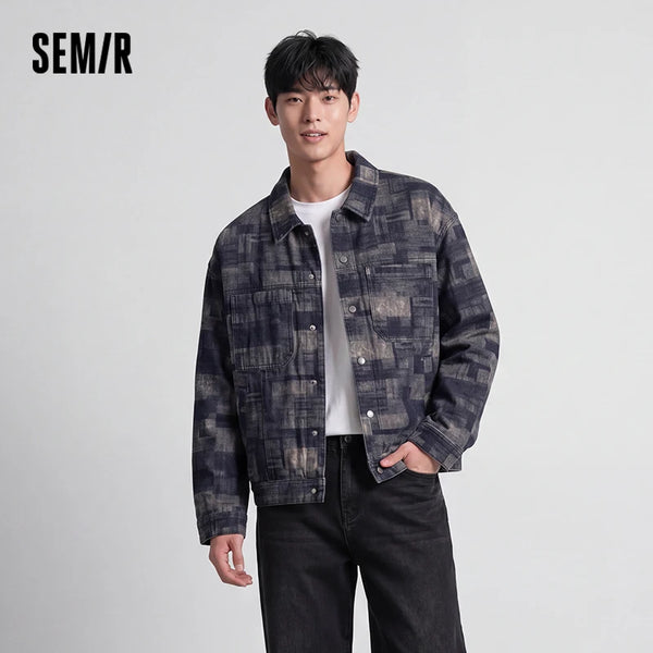 អាវក្រៅបុរស Semir Denim Retro រលុង ហោប៉ៅងាយស្រួលប្រើ Street Casual Style រដូវស្លឹកឈើជ្រុះ Outerwear Urban Daily Set 2026