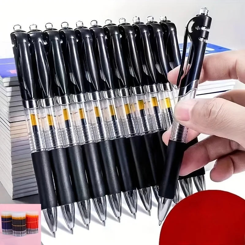 10pcs press-type Gel Pen Set,Point 0.5Mm,Retractable Plastic Round Body,Black/Blue/Red Ink,for School And Office Stationery.