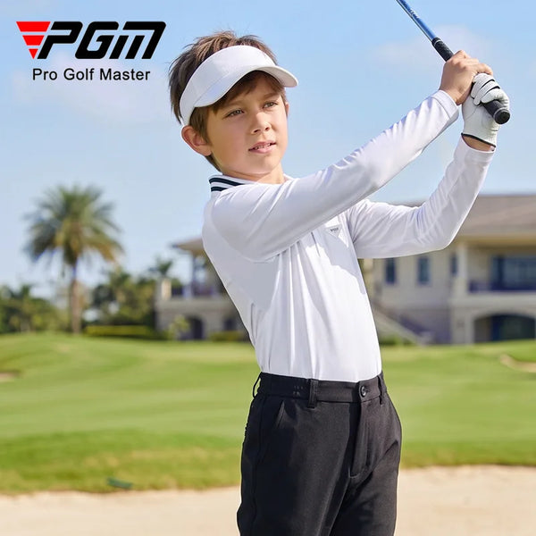 PGM Children's Golf Sports Top Boys Ribbed Collar Ice Silk Cool Long Sleeve Outdoor Golf T-shirt YF900