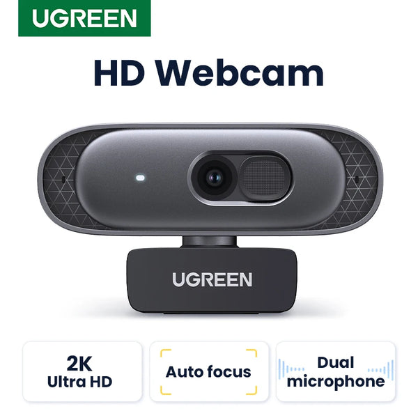 កាមេរ៉ាបណ្ដាញ USB UGREEN 2K HD Mini Webcam សម្រាប់កុំព្យូទ័រយួរដៃ កាមេរ៉ាបណ្ដាញ មីក្រូហ្វូនពីរ សម្រាប់ YouTube Zoom Video Calling កាមេរ៉ាបណ្ដាញ USB 2K