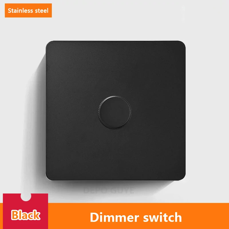EU UK Standard Single Dimmer Switch Knob Wall Light Switch Black/White/Silver/Gold Stainless Steel Panel Speed Fan Contro Switch
