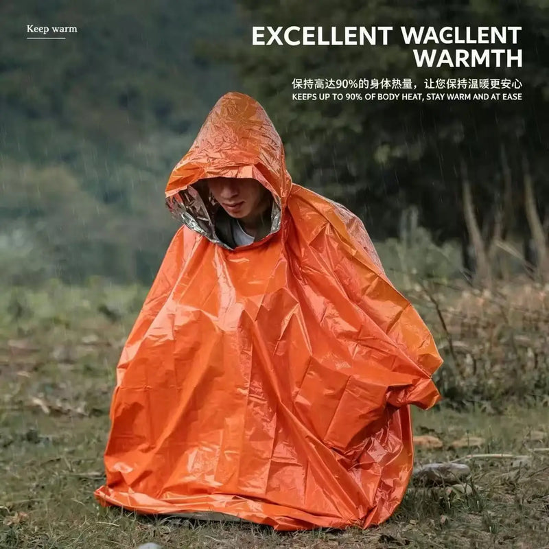 Long Thickened Emergency Rain Poncho Reflective Windproof Waterproof Portable Raincoat for Cycling Hiking Outdoor Camping