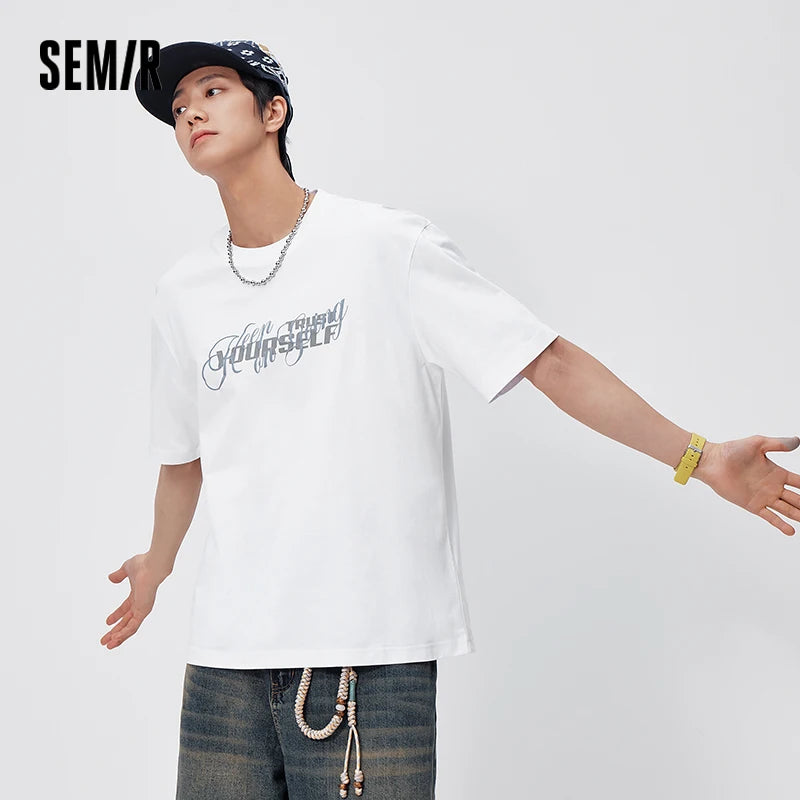 Semir Mens Tshirt 2026 Trendy Letter Printed Knitted Moisture Wicking Quick Dry Crew Neck Casual