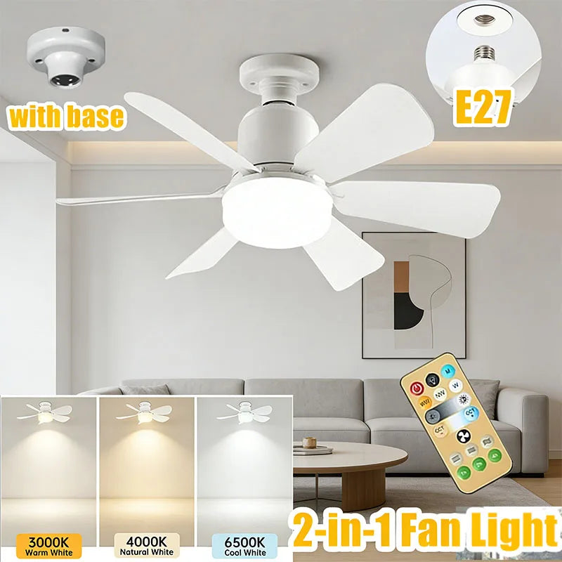 42/52cm E27 Socket Fan Light with Remote Control Portable Small Ceiling Fans with Lights for Bedroom Kitchen Living Room