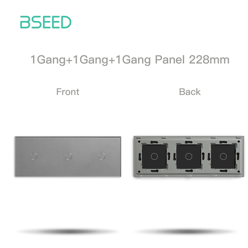 BSEED Triple EU Standard Wall Glass Panel 3/6/9Gang Touch Switch Crystal Panel With Metal Frame DIY Part 228mm
