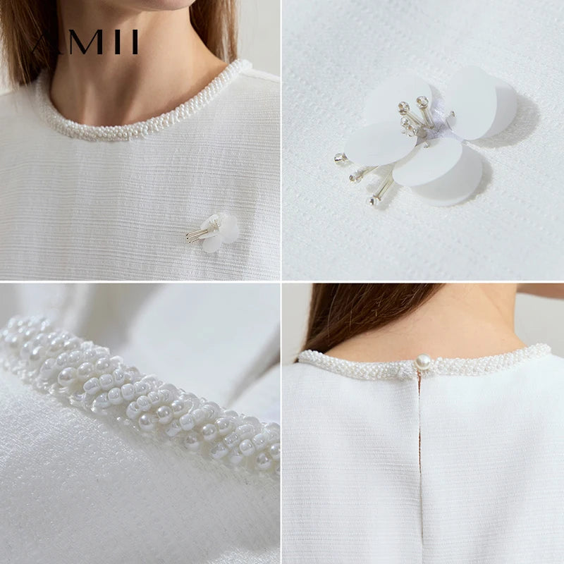 រ៉ូប Amii Minimalist Elegant Summer 2026 រ៉ូបថ្មីសម្រាប់នារី Office Lady ដៃខ្លី O Neck រាងដូចអង្កាំ ម៉ូដសាមញ្ញ 12522055