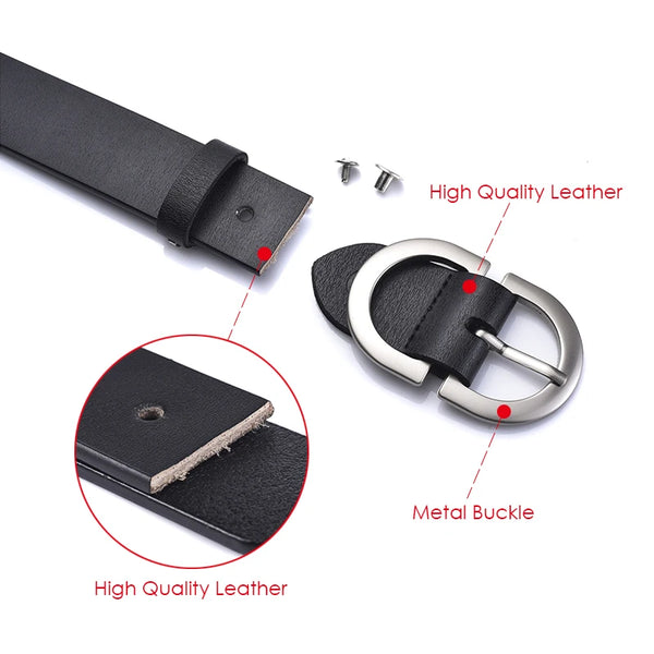 VATLTY 2022 Women's Leather Belt 2.8cm Natural Cowhide Silver Alloy Buckle Thin Belt Female Jeans Trousers Girdles Waistband