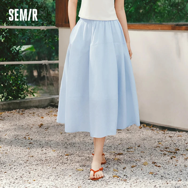 Semir Womens Skirt 2026 High Waist Spliced Split Texture Solid Draped Long Relaxed Casual Soft