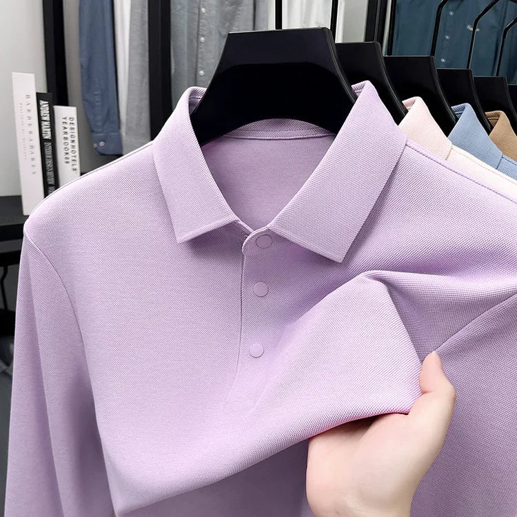 Men's Premium Long Sleeve Polo Shirt - Mercerized Pique Cotton, Seamless Collar and Cuff Design (12 Colors Available)