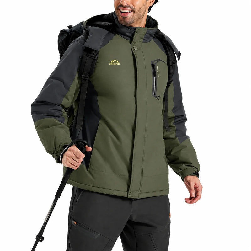 TACVASEN Men's Winter Parka Ski Jackets Waterproof Fleece Lined Snow Coats Padded Daily Hiking Outdoor Thermal Hooded Jackets
