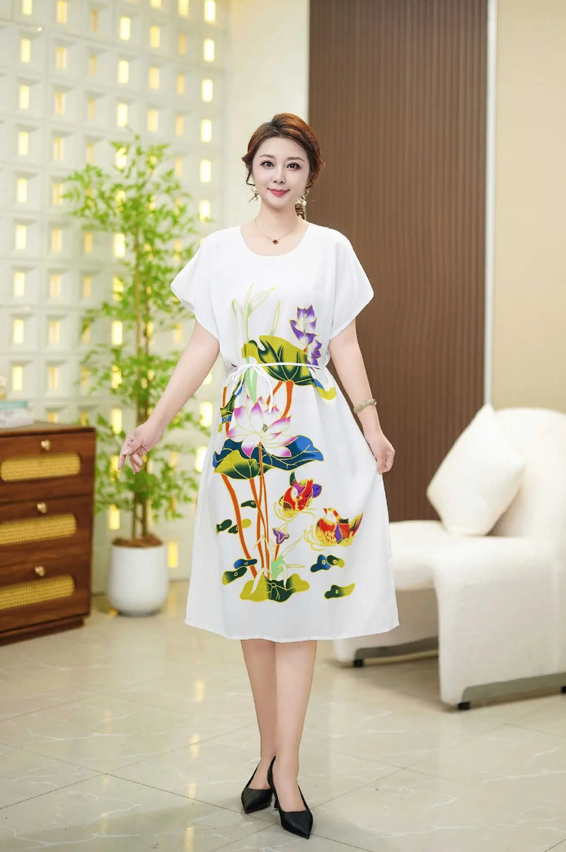 Loose Middle Aged Mother Nightwear Dress Big Size Short Sleeve Women's Sleepwear Night Shirt Summer Nightgown Loungewear