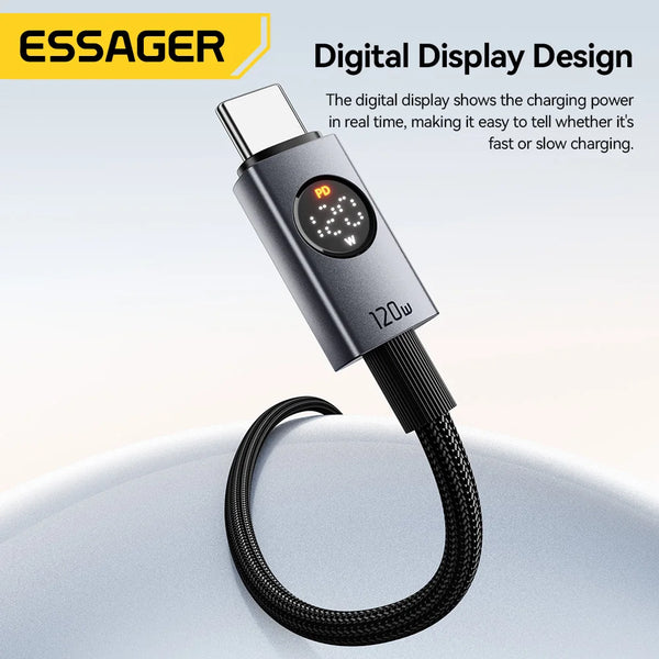 ខ្សែសាក Essager 120W USB Type C 6A សាកលឿនខ្លាំងសម្រាប់ Xiaomi 17 14 13 12 Pro Redmi K80 Note 14 POCO F7 USB A ទៅ Type C