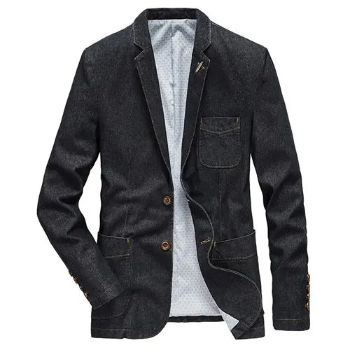 2026 New Men's Blue Denim Suit Jacket, Single-breasted V-neck Casual Coats, Black Gray Blazers S-XXXXL