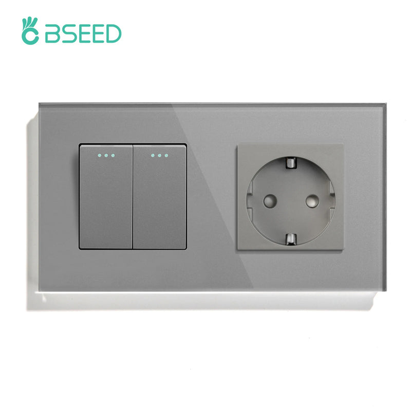BSEED Mechanical Wall Button Switch 1/2/3Gang 1Way With Wall Power Socket Glass Frame USB Type-C Charge Port Home Improvement