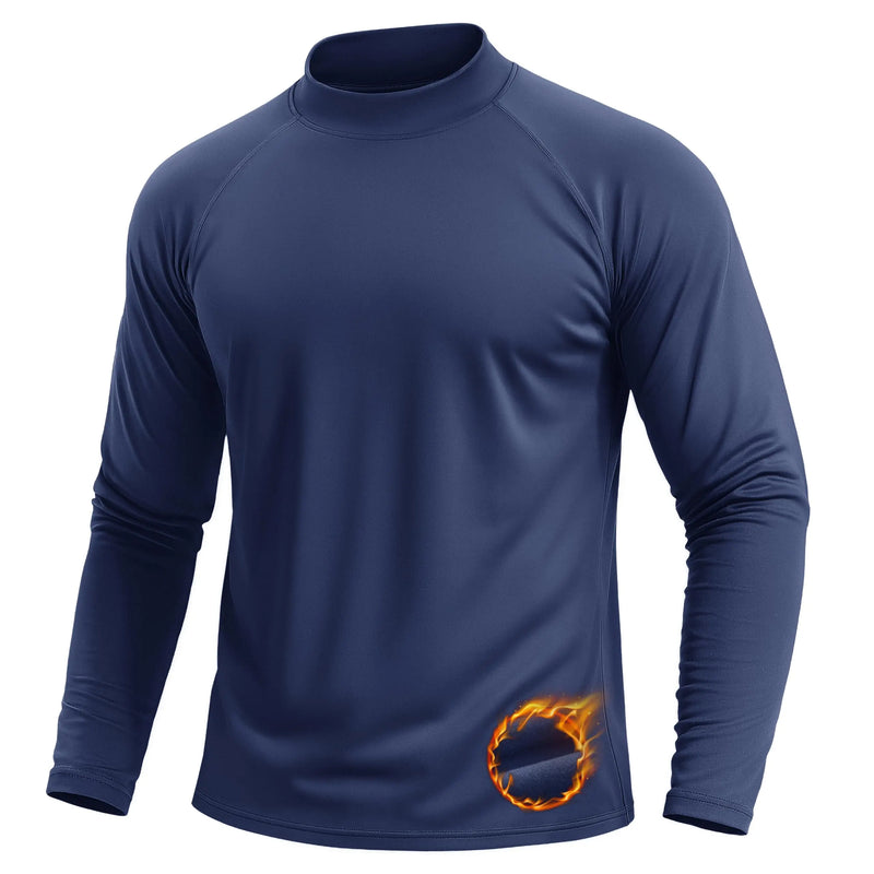 TACVASEN Men's Autumn And Winter Mock Neck Thermal T-shirts Fleece Lined Long Sleeves Stretchy Athletic Workout Base Layer Tops