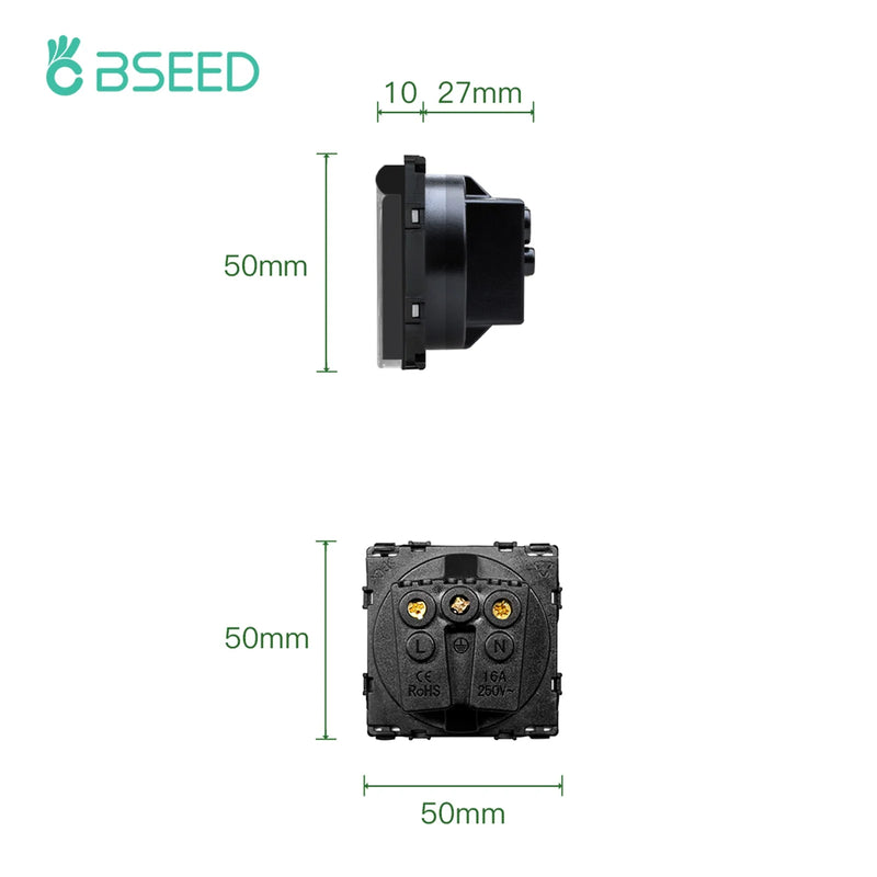 BSEED EU Wall Electric Socket Function Part USB Type-C Port With Plastic Waterpoof Cover 250v 16A DIY Part Only No Frame