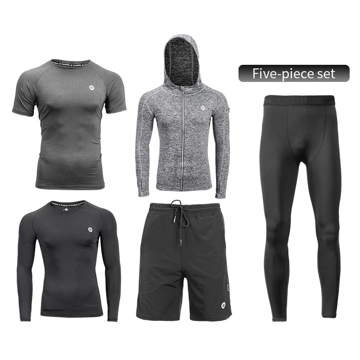 ROCKBROS Men's Tracksuit Gym Fitness Running 5 Pcs/Set Quick Dry Sweat-absorb Compression Sport Suit Clothes Jogging Sport Wear Five-piece set CHINA