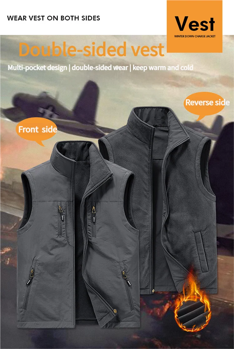Double-Sided Vest Autumn Winter Thickened Fleece Men's Vest Jacket Warm Outerwear Slim Fit Casual Style Daily