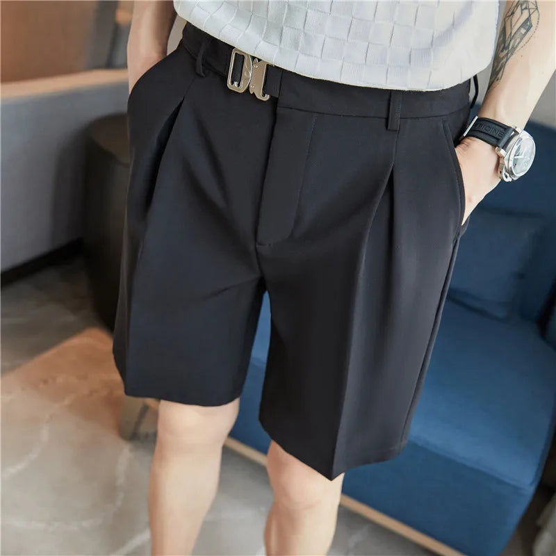 Men's Stylish Dress Shorts with Metal Belt - Lightweight Chino Shorts Adjustable Buckle Waist  Perfect for Business Casual Daily