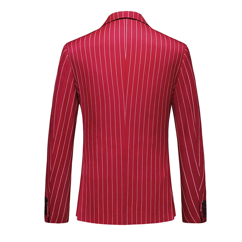 2026 New Men's Striped Red Suit 3-Piece, White Jacket and Pants Vest, Asian Size Available in White/Black, Fashionable Option fo