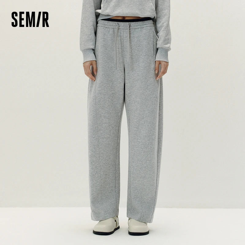 Semir Women Loose Pants Contrast Curved Barrel Leg Loose Sport Style Casual Autumn Trousers Urban Daily Wear 2026