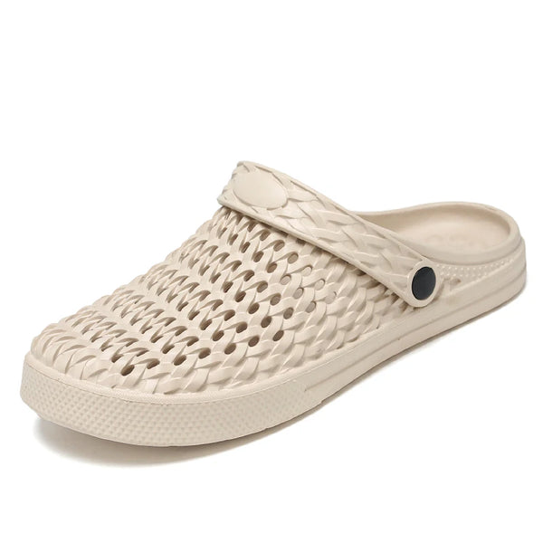 Men's Hollow Out Woven Clogs Breathable Non-Slip Slip on Sandals Lightweight Water Shoes for Beach Garden