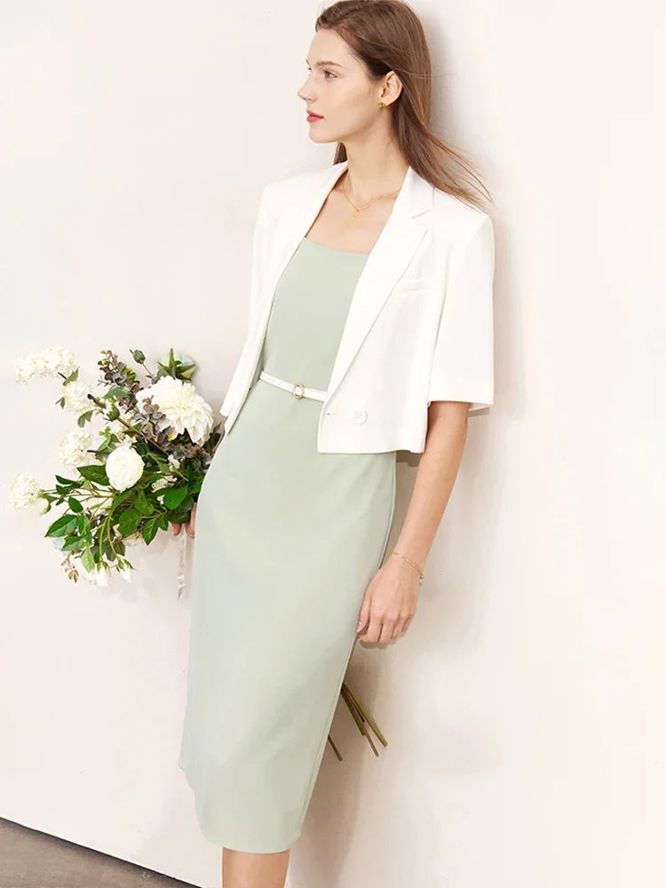 អាវធំ AMII Minimalism សម្រាប់នារី អាវធំធម្មតា រដូវក្តៅ ឆ្នាំ២០២៤ អាវធំការិយាល័យ អាវធំអាជីវកម្មពណ៌ខ្មៅ អាវដៃខ្លី 12322062