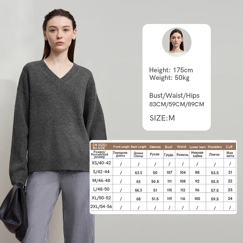 AMII Women's Sweater 2026 Autumn New Casual V-neck Knitted Women's Clothing Long Sleeve Loose Versatile Basic Top Female12553039