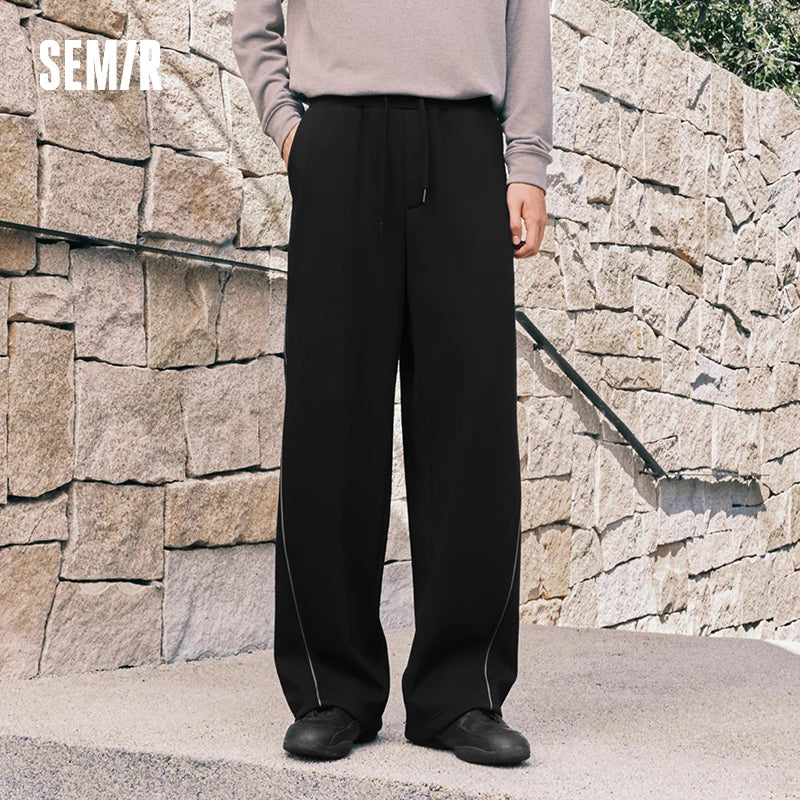Semir Men Pants Thermal Warmth Fleece Lined Knit Texture Loose Fit Straight Leg 2026 Winter Urban Casual Style Comfort Fit